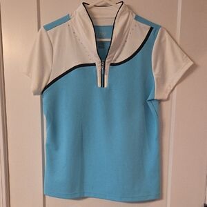 Izod Women's Sky Blue and White Short Sleeve Tee